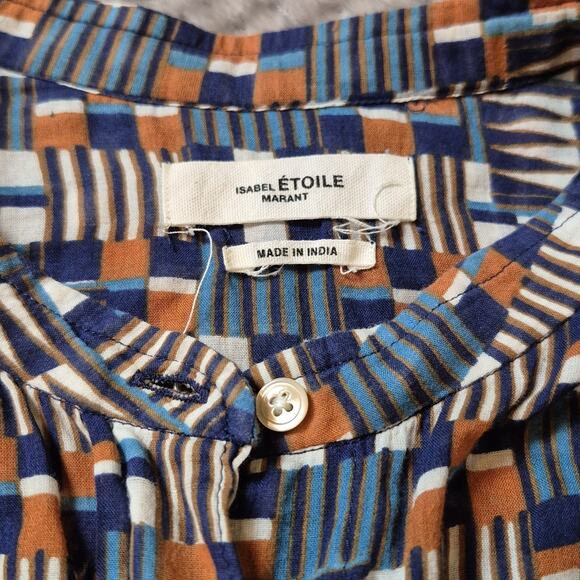 Isabel Marant Etoile Nahala Geo Print Button Up Cotton 38 US M Mandarin Boho Art - Picture 4 of 9